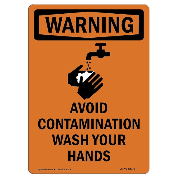 OSHA WARNING Sign, Avoid Contamination W/ Symbol, 14in X 10in Aluminum, 10" W, 14" L, Portrait